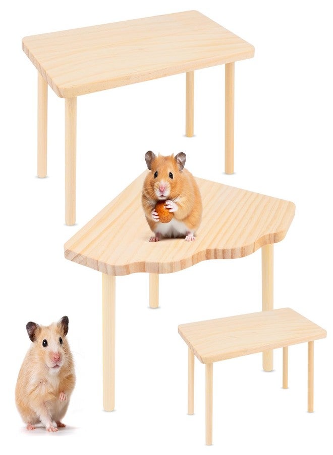 Worldity 3 Pcs Hamster Platforms, Natural Pine Hamster Play Table, Rectangular & Triangle Hamsters Wooden Playground with Platforms for Hamsters, Gerbils, Mice, Squirrel, Small Pets Cage Accessories - Image 1