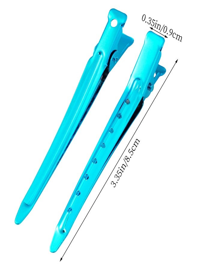 Bantoye 24 Packs Duck Bill Clips, Bantoye 3.35 Inches Rustproof Metal Alligator Curl Clips with Holes for Hair Styling, Hair Coloring, Bright Blue - Image 2