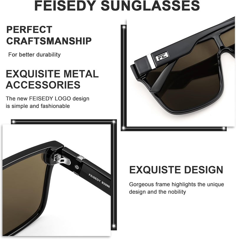 FEISEDY Fashion Flat Top Sunglasses Trendy Oversized Square Shades Women Men UV400 B2996 - Image 3