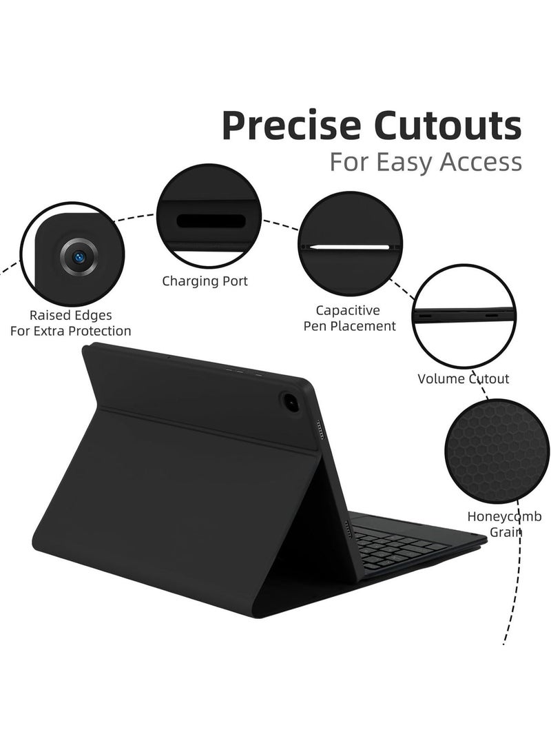 غطاء كيبورد لسامسونج جالاكسي A9+ (2025) - مع لوحة مفاتيح بلوتوث قابلة للفصل وإضاءة خلفية بـ 7 ألوان، وغطاء قابل للطي مع حامل وفتحة لقلم S-Pen، وتشغيل/إيقاف تلقائي، ويشمل فأرة بلوتوث، وحامي شاشة، وغطاء لوحة المفاتيح، باللون الأسود - Image 2