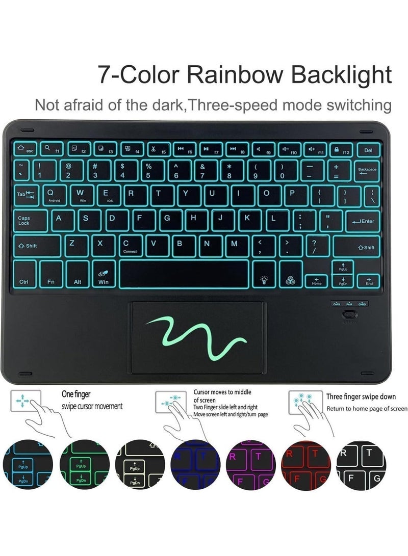 غطاء كيبورد لسامسونج جالاكسي A9+ (2025) - مع لوحة مفاتيح بلوتوث قابلة للفصل وإضاءة خلفية بـ 7 ألوان، وغطاء قابل للطي مع حامل وفتحة لقلم S-Pen، وتشغيل/إيقاف تلقائي، ويشمل فأرة بلوتوث، وحامي شاشة، وغطاء لوحة المفاتيح، باللون الأسود - Image 5