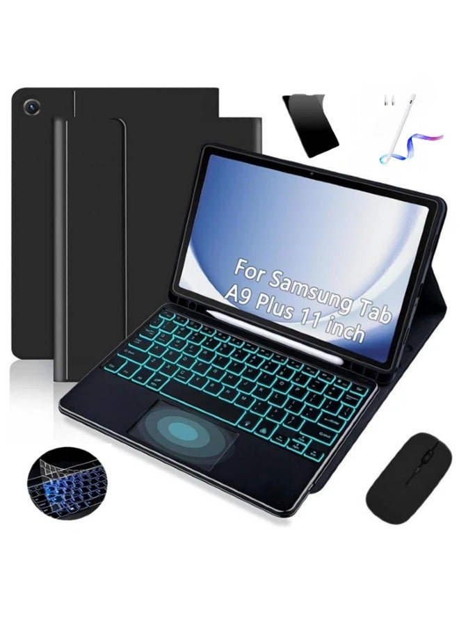 Keyboard Case for Samsung Galaxy A9 Plus (2025),Detachable 7 Color Backlit Keyboard,Stain-Resistant Cover,Portable Lightweight Keyboard Case with Triangle Stand, Pencil Holder,Includes Bluetooth Mouse, Screen Protector, Stylus ,Keyboard Cover,Black - Image 1