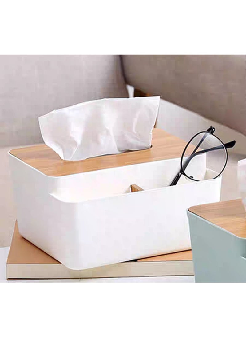 Generic Tissue Box with Wooden Lid – Multi-Use Organizer for Remote & More Bu  - Image 1