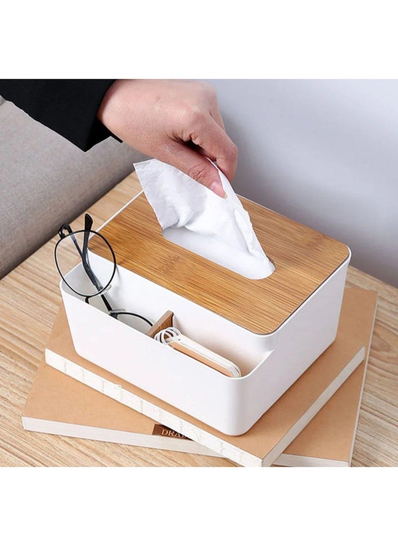 Generic Tissue Box with Wooden Lid – Multi-Use Organizer for Remote & More Bu  - Image 2