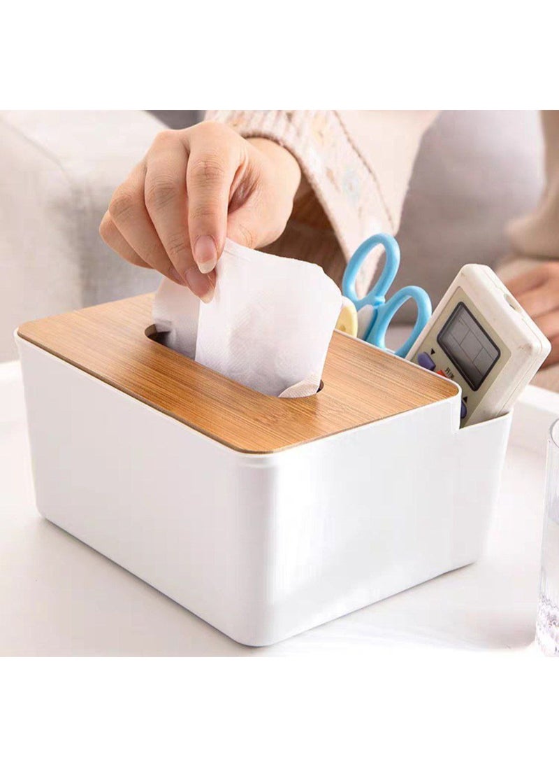 Tissue Box with Wooden Lid – Multi-Use Organizer for Remote & More Bu