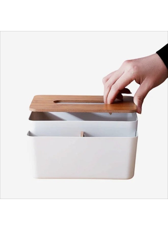 Generic Tissue Box with Wooden Lid – Multi-Use Organizer for Remote & More Bu  - Image 5