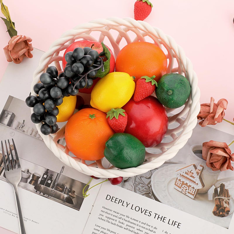 OwnMy Ceramic Fruit Bowl for Kitchen Counter, Decorative Round Ceramic Fruit Basket for Fridge and Home Decors, Large White Fruit Bowl Holder for Kitchen Countertop - Image 4