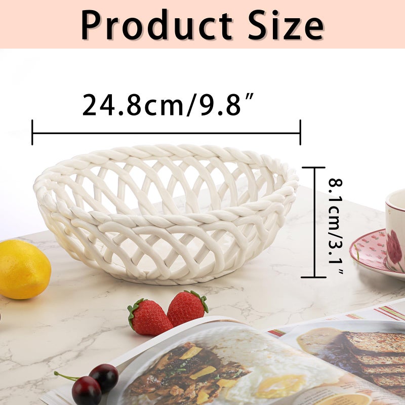 OwnMy Ceramic Fruit Bowl for Kitchen Counter, Decorative Round Ceramic Fruit Basket for Fridge and Home Decors, Large White Fruit Bowl Holder for Kitchen Countertop - Image 3