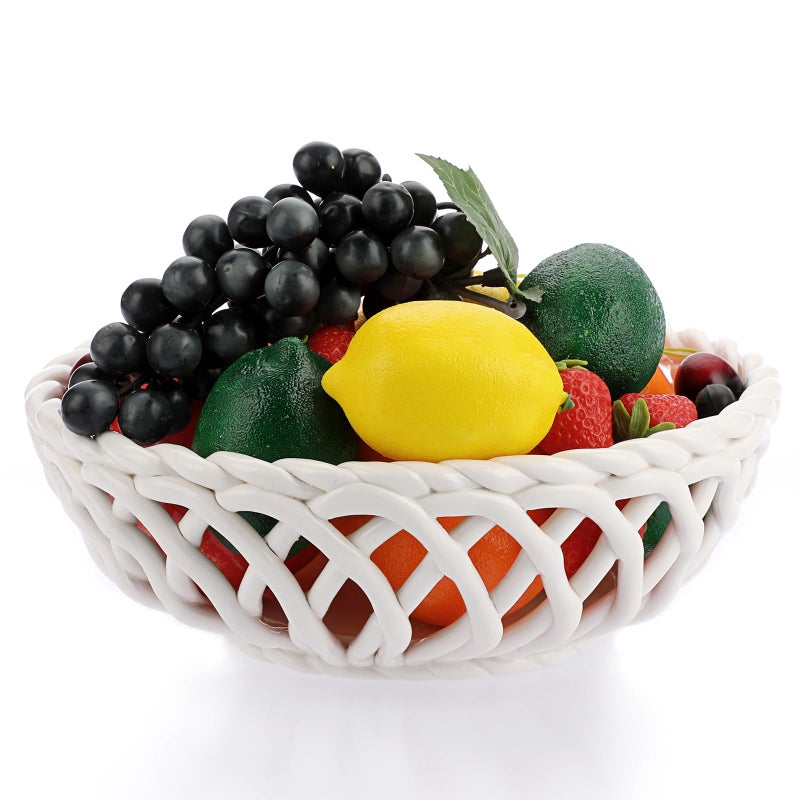 OwnMy Ceramic Fruit Bowl for Kitchen Counter, Decorative Round Ceramic Fruit Basket for Fridge and Home Decors, Large White Fruit Bowl Holder for Kitchen Countertop - Image 1