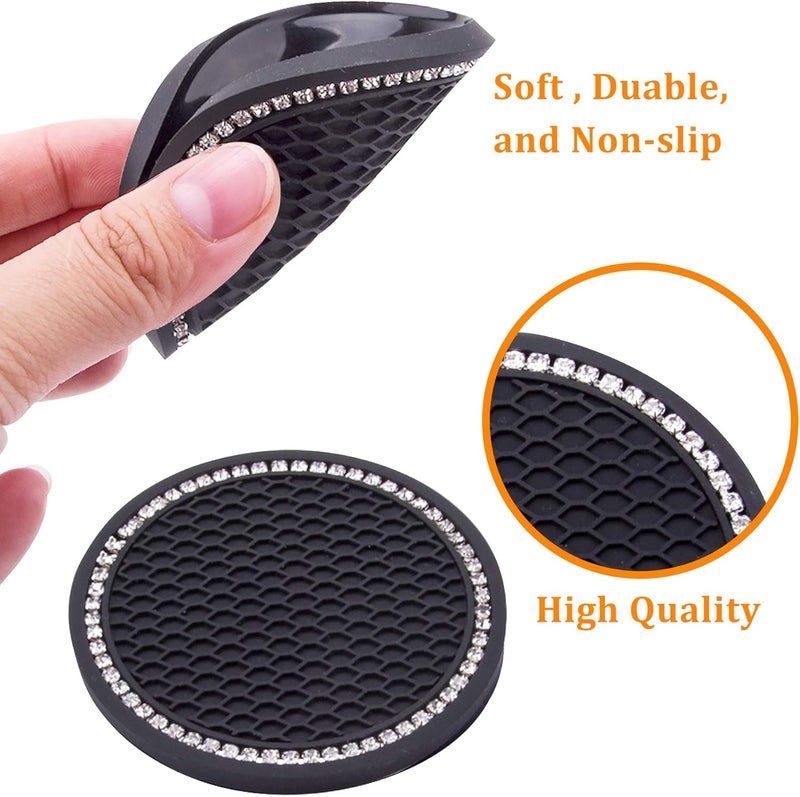 Dermasy Cute Car Cup Coaster 2PCS Universal Vehicle Cup Holder Insert Coaster 2.75 inch Silicone Anti Slip Bling Crystal Rhinestone Auto Car Accessories for Women & Lady - Image 4