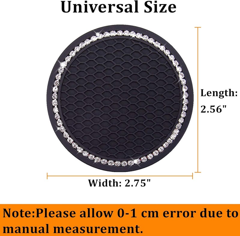 Dermasy Cute Car Cup Coaster 2PCS Universal Vehicle Cup Holder Insert Coaster 2.75 inch Silicone Anti Slip Bling Crystal Rhinestone Auto Car Accessories for Women & Lady - Image 2