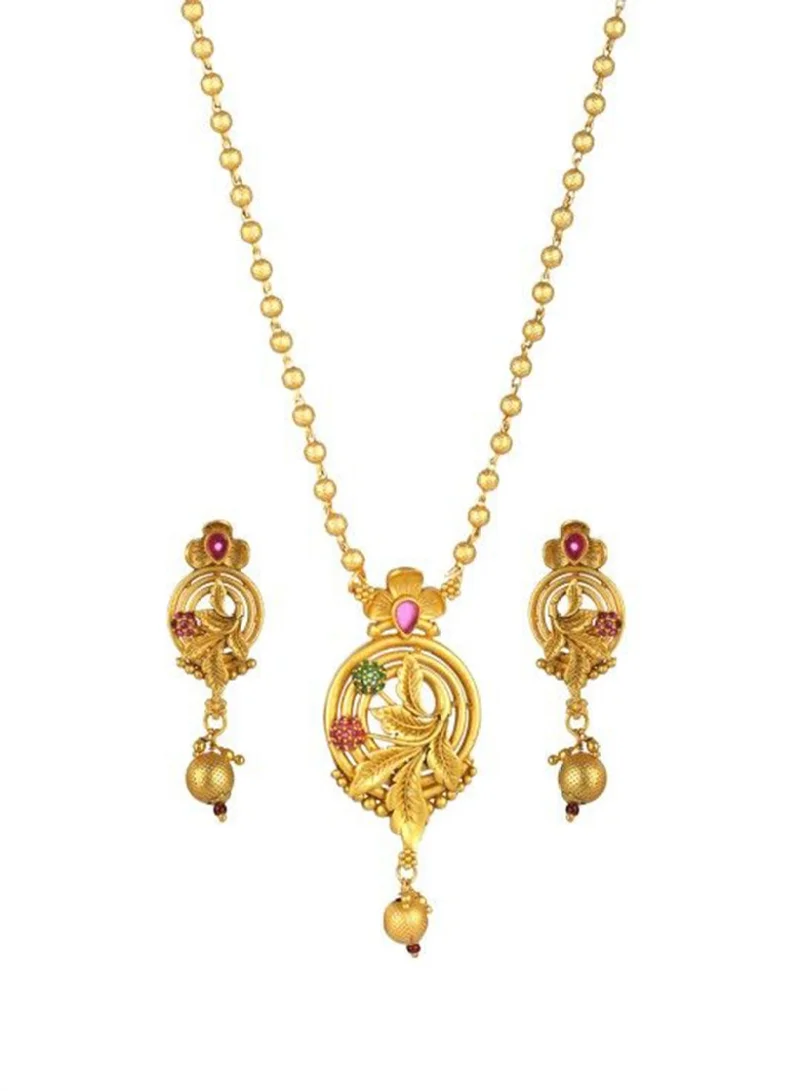 Priyaasi Stone Studded Leaf Flower Jewellery Set