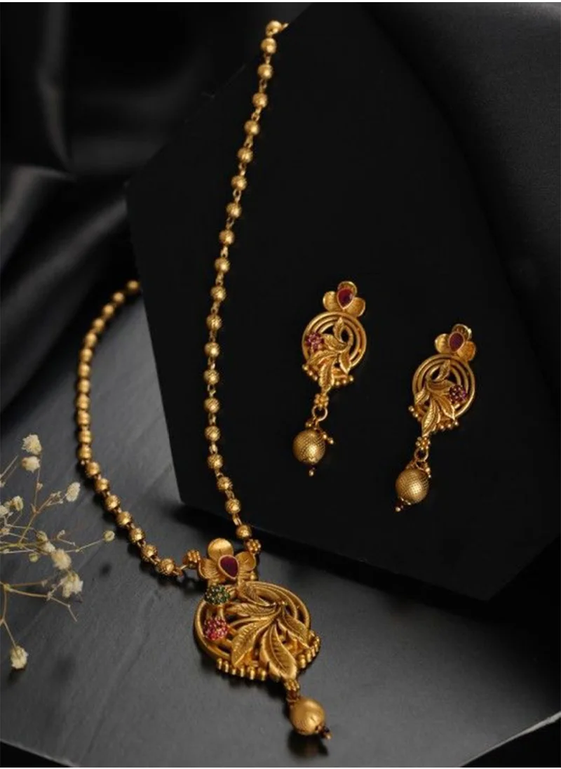 برياسي Stone Studded Leaf Flower Jewellery Set