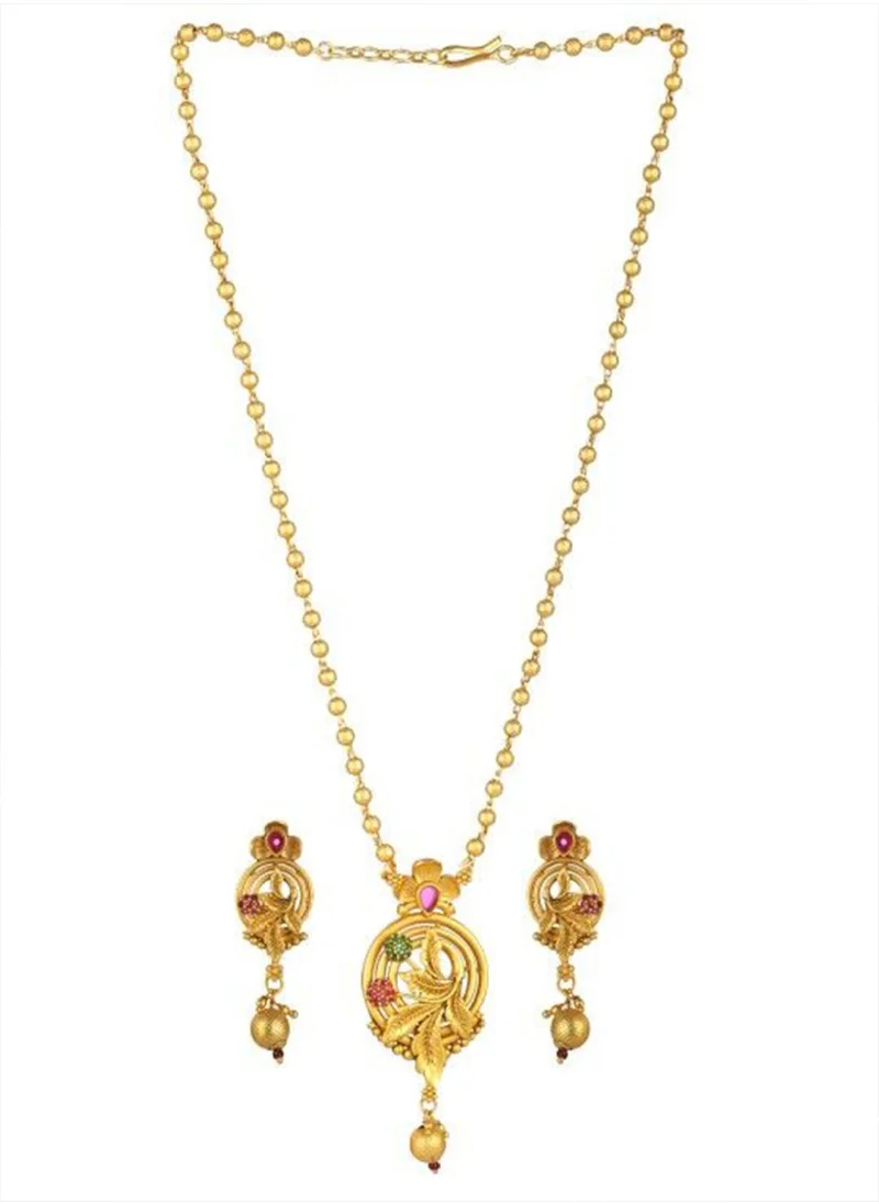 Priyaasi Stone Studded Leaf Flower Jewellery Set