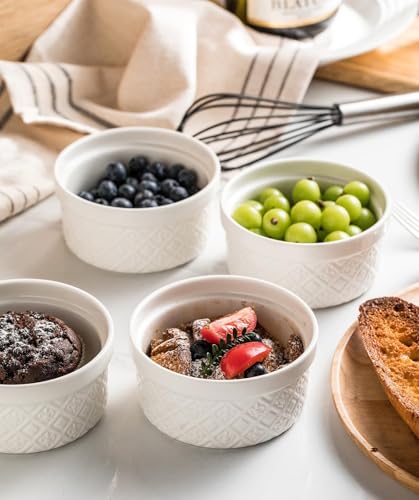MISSYSSIM 9 oz Ramekins with Lids, Creme Brulee Ramekins Oven Safe, Small Ceramic Serving Bowls, White Custard Cups for Baking, Dipping Sauce Cups, Pinch Bowls Ideal for Birthday Party, Set of 4 - Image 5