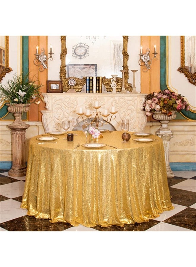 سكوير باي مفرش طاولة SquarePie Sequin ذهبي لامع مستدير مقاس 120 بوصة لحفلات الزفاف وأعياد الميلاد - Image 4