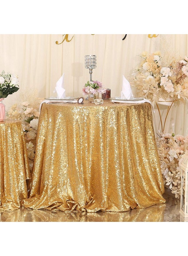 سكوير باي مفرش طاولة SquarePie Sequin ذهبي لامع مستدير مقاس 120 بوصة لحفلات الزفاف وأعياد الميلاد - Image 1