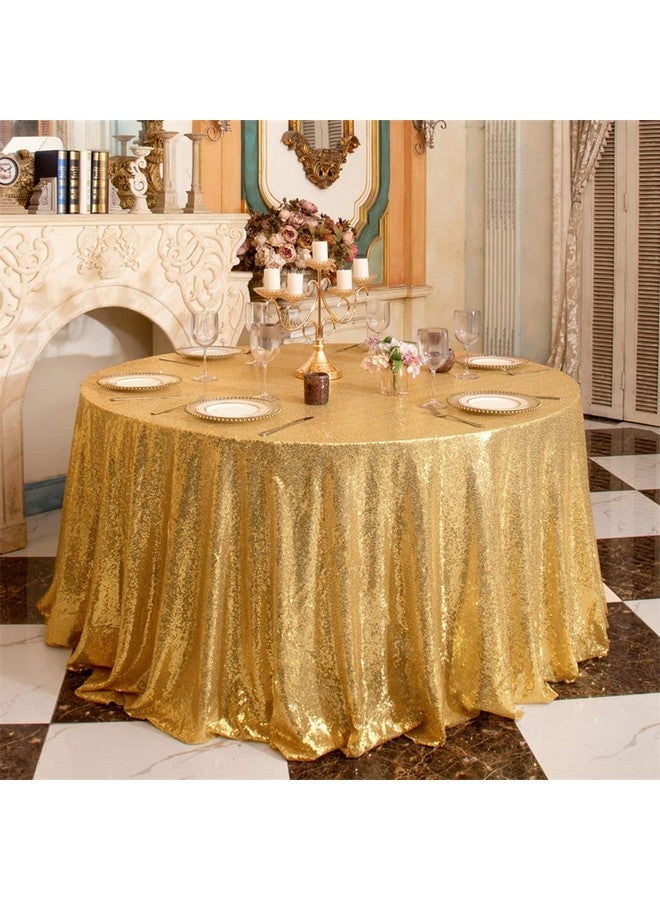 سكوير باي مفرش طاولة SquarePie Sequin ذهبي لامع مستدير مقاس 120 بوصة لحفلات الزفاف وأعياد الميلاد - Image 3