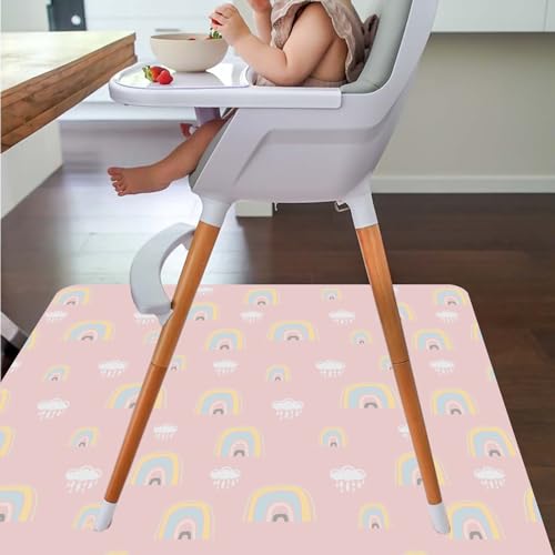 CLCROBD Splat Mat for Under High Chair/Arts/Crafts by CLCROBD, 51" Baby Anti-Slip Food Splash and Spill Mat for Eating Mess, Waterproof Floor Protector and Table Cloth (Rainbow Pink) - Image 3
