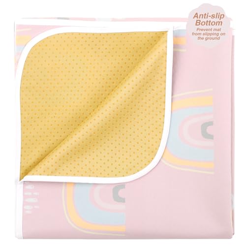 CLCROBD Splat Mat for Under High Chair/Arts/Crafts by CLCROBD, 51" Baby Anti-Slip Food Splash and Spill Mat for Eating Mess, Waterproof Floor Protector and Table Cloth (Rainbow Pink) - Image 2
