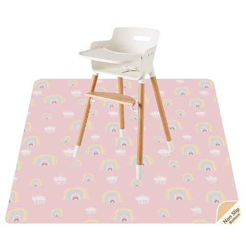 CLCROBD Splat Mat for Under High Chair/Arts/Crafts by CLCROBD, 51" Baby Anti-Slip Food Splash and Spill Mat for Eating Mess, Waterproof Floor Protector and Table Cloth (Rainbow Pink) - Image 1
