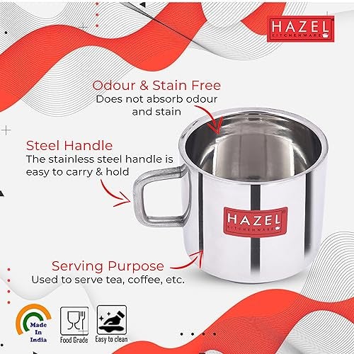 HAZEL Stainless Steel Green Tea Coffee Small Sobar Cup, Set of 2, 100 ml (Each) - Image 3