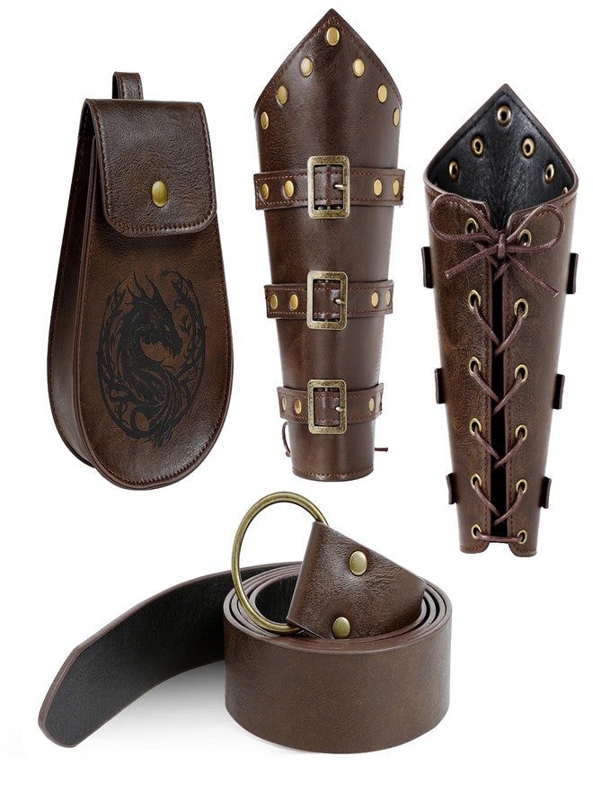 WooHand 3PCS Renaissance Accessories - Viking Renaissance Belt, Medieval Pouch & Leather Bracers for Halloween, Brown, One size - Image 1