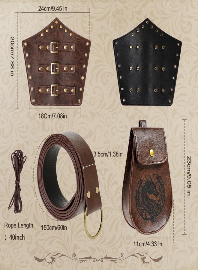WooHand 3PCS Renaissance Accessories - Viking Renaissance Belt, Medieval Pouch & Leather Bracers for Halloween, Brown, One size - Image 4