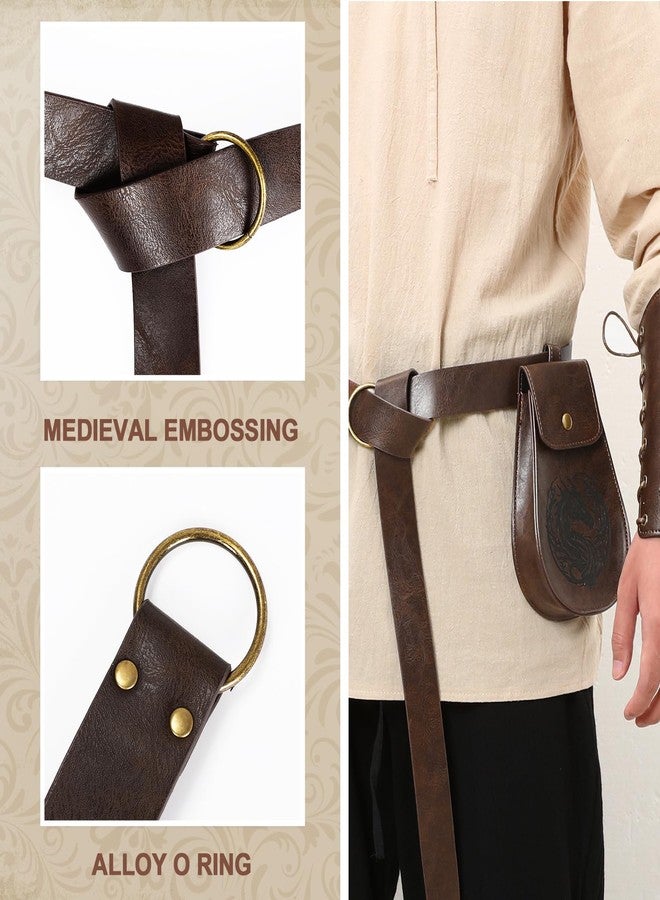WooHand 3PCS Renaissance Accessories - Viking Renaissance Belt, Medieval Pouch & Leather Bracers for Halloween, Brown, One size - Image 5