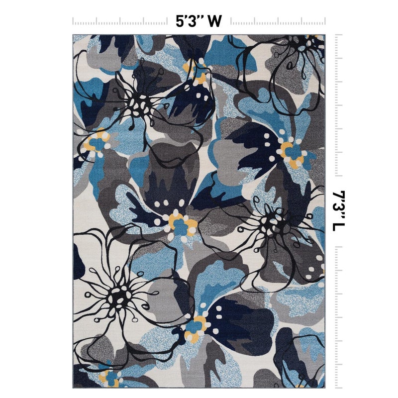 Rugshop Contemporary Gray-Blue Large Floral Non-Slip Area Rug for Living Room Bedroom,Kitchen Entryway 5'3" x 7'3" -Blue - Image 2
