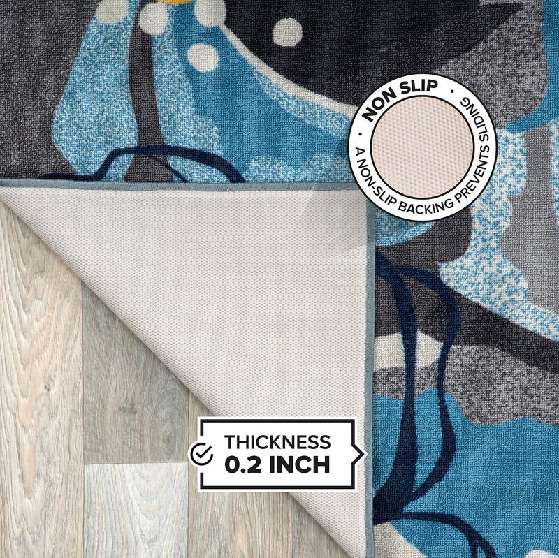 Rugshop Contemporary Gray-Blue Large Floral Non-Slip Area Rug for Living Room Bedroom,Kitchen Entryway 5'3" x 7'3" -Blue - Image 4