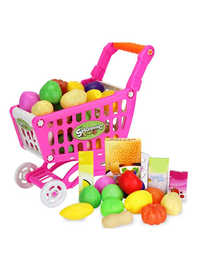Fruit Vegetable Supermarket Shopping Cart Mini With Trolley Role Play Set Toy For Kids 50.2x49.2x8.6cm - Image 3