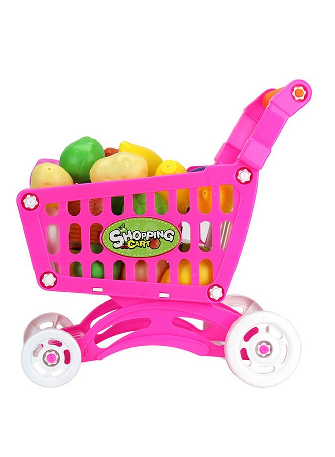 Fruit Vegetable Supermarket Shopping Cart Mini With Trolley Role Play Set Toy For Kids 50.2x49.2x8.6cm - Image 1