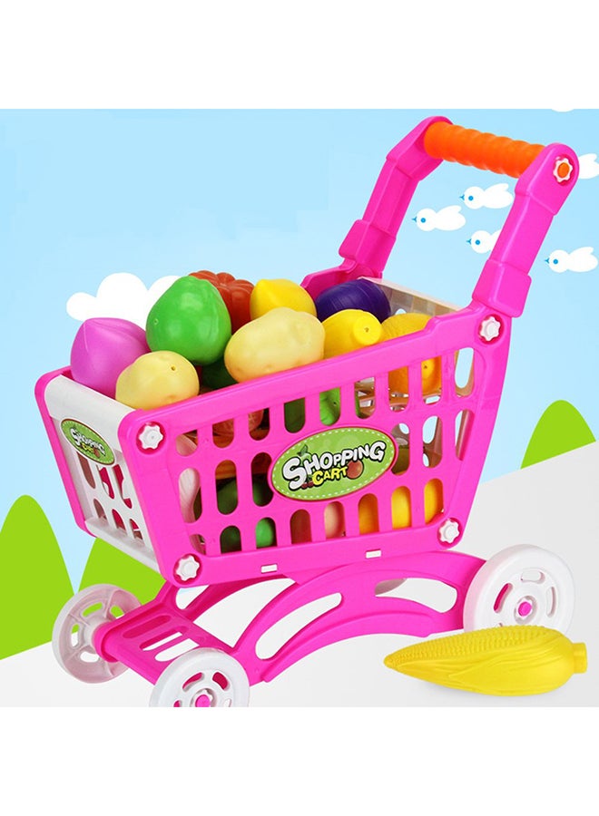 Fruit Vegetable Supermarket Shopping Cart Mini With Trolley Role Play Set Toy For Kids 50.2x49.2x8.6cm - Image 5