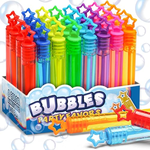 Cawiew 32 Pcs 8 Colors Neon Bubbles Party Favors For Kids, Mini Star Bubble Wand Bulk In Gift Box as Goody Bags Stuffer, Classroom Giveaways, Carnival Prizes Toy, Birthday Treats, Party Supplies For Toddlers - Image 1