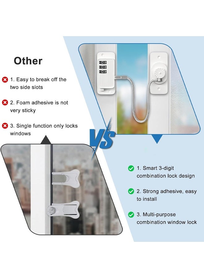 DUNISO 2Pcs Window Safety Lock，Self Adhesive Window Security Password Locks, Child Safety Cabinet Locks, No Drill,Easy to Install，for Refrigerator, Cabinets, Closets, Drawers, Window，White - Image 5