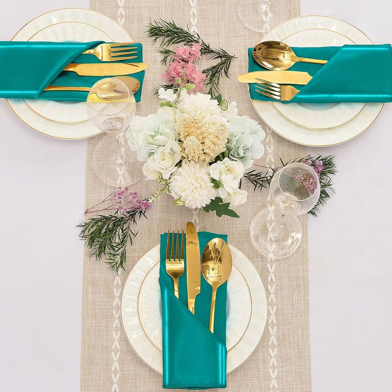 Eychei 50 Pieces Teal Satin Napkins 17 x 17 Square Table Napkins Silky Soft Smooth Washable Napkins for Restaurant Weddings Dinner Party Decoration - Image 2
