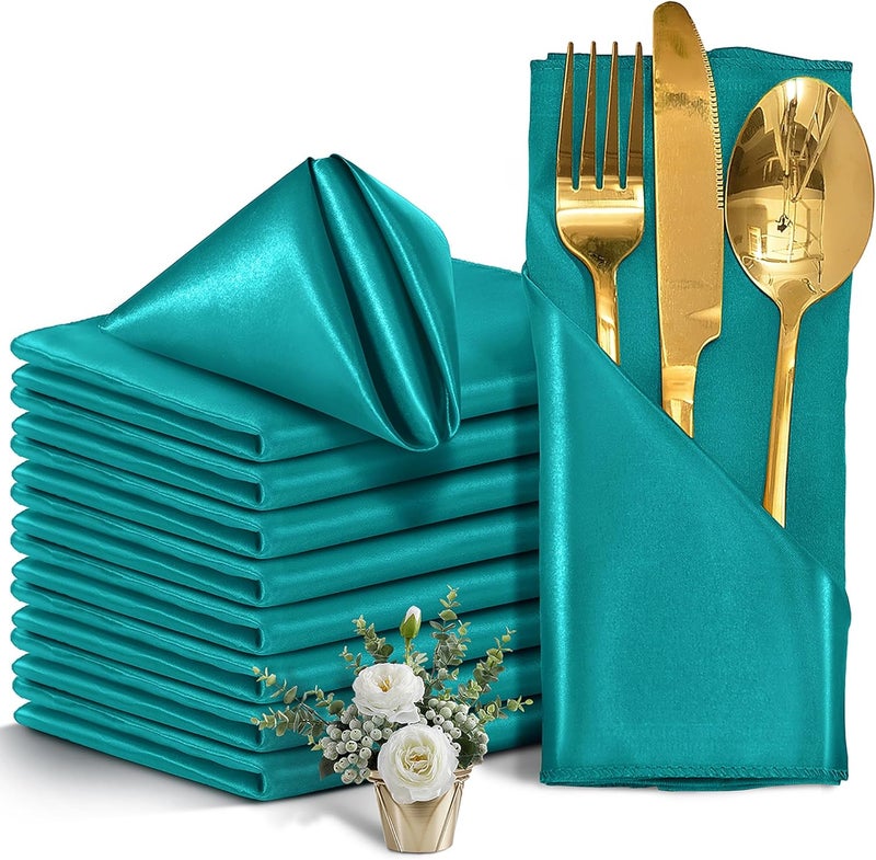 Eychei 50 Pieces Teal Satin Napkins 17 x 17 Square Table Napkins Silky Soft Smooth Washable Napkins for Restaurant Weddings Dinner Party Decoration - Image 1