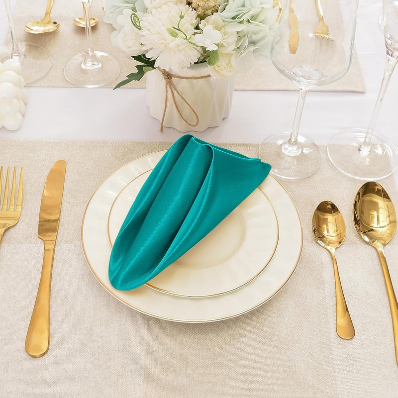 Eychei 50 Pieces Teal Satin Napkins 17 x 17 Square Table Napkins Silky Soft Smooth Washable Napkins for Restaurant Weddings Dinner Party Decoration - Image 4