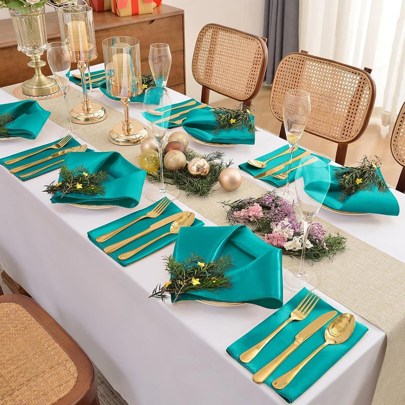 Eychei 50 Pieces Teal Satin Napkins 17 x 17 Square Table Napkins Silky Soft Smooth Washable Napkins for Restaurant Weddings Dinner Party Decoration - Image 3