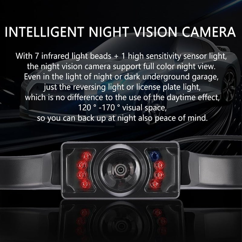 KIFIDAN Back Up Camera for Cars with 8 Light,SD Night Vision License Plate Backup Camera with 170Â° Wide Angle,Universal Rear View Camera for Cars Includes Mounting Accessories - Image 3