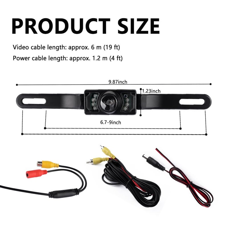 KIFIDAN Back Up Camera for Cars with 8 Light,SD Night Vision License Plate Backup Camera with 170Â° Wide Angle,Universal Rear View Camera for Cars Includes Mounting Accessories - Image 2
