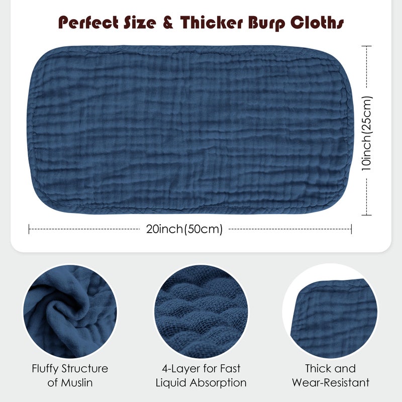 Spotted Play Muslin Burp Cloths 100% Cotton Large 20''x10'' Extra Soft and Absorbent Baby Wash Cloths Spit Up Rags - Baby Burping Cloth for Boys Girls Items(12 Pack Navy Blue) - Image 4