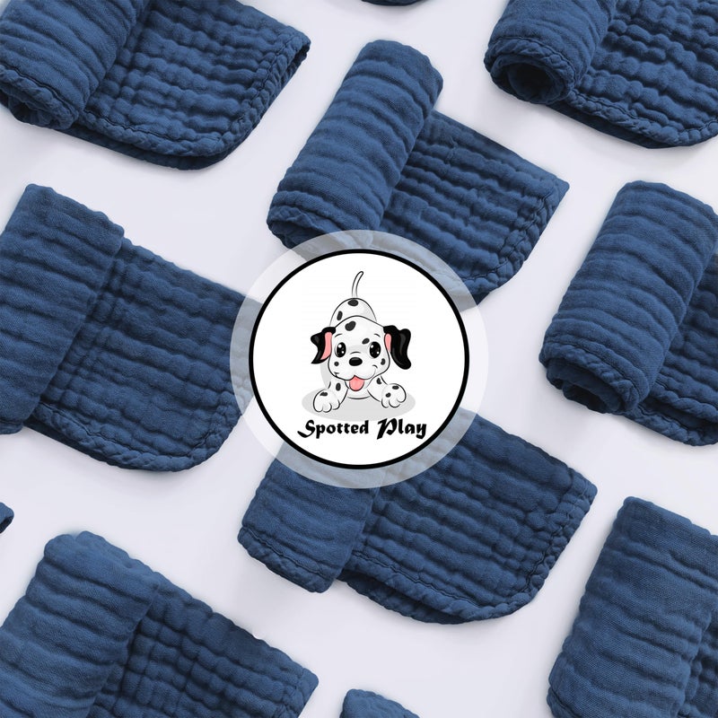 Spotted Play Muslin Burp Cloths 100% Cotton Large 20''x10'' Extra Soft and Absorbent Baby Wash Cloths Spit Up Rags - Baby Burping Cloth for Boys Girls Items(12 Pack Navy Blue) - Image 2