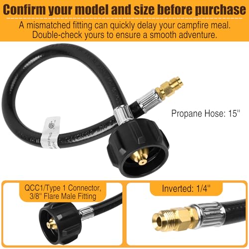 Tottist 15 Inch RV Propane Tank Hose, 1/4" Inverted Male Flare & Qcc1/Typel, Camper Propane Hose for Standard RV Two-Stage Regulator, for BBQ,Outdoor Cooking,Camping & Heating - 2 Pack - Image 3