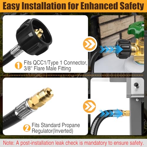 Tottist 15 Inch RV Propane Tank Hose, 1/4" Inverted Male Flare & Qcc1/Typel, Camper Propane Hose for Standard RV Two-Stage Regulator, for BBQ,Outdoor Cooking,Camping & Heating - 2 Pack - Image 4