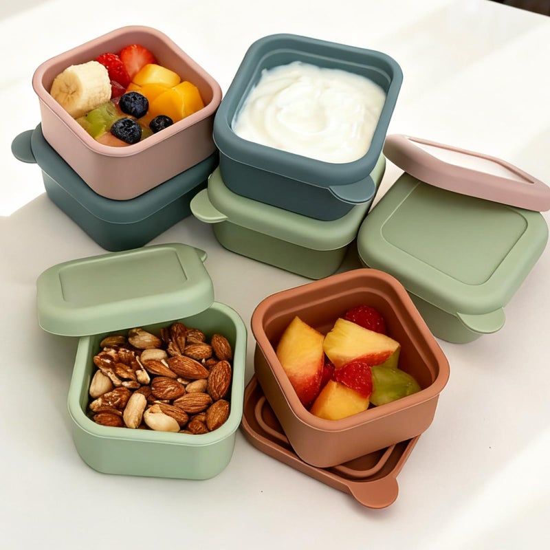 Pesilo 8 Pack Silicone Snack Containers with Lids, Reusable 6 oz Food Storage Container Small Cups for Salad Fruit Sauce, Leak Proof Stackable Lunch Box for Picnic Travel - Image 3