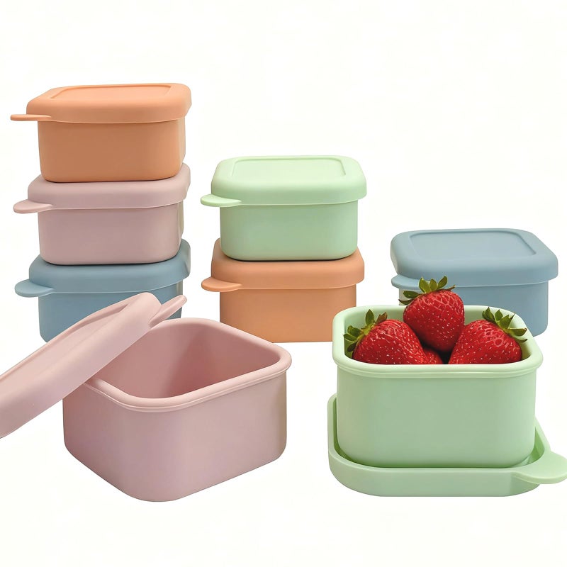 Pesilo 8 Pack Silicone Snack Containers with Lids, Reusable 6 oz Food Storage Container Small Cups for Salad Fruit Sauce, Leak Proof Stackable Lunch Box for Picnic Travel - Image 1