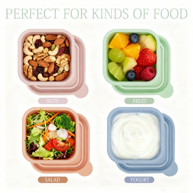 Pesilo 8 Pack Silicone Snack Containers with Lids, Reusable 6 oz Food Storage Container Small Cups for Salad Fruit Sauce, Leak Proof Stackable Lunch Box for Picnic Travel - Image 2