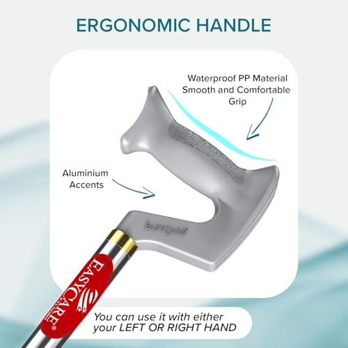 EASYCARE® Premium Walking Stick | Lightweight Aluminium with 10 Height Levels Adjustable | Ergonomic Handle, Anti-Slip Base | Support for Old Age Seniors, Men, Women & Patients (Single Leg) - Image 2